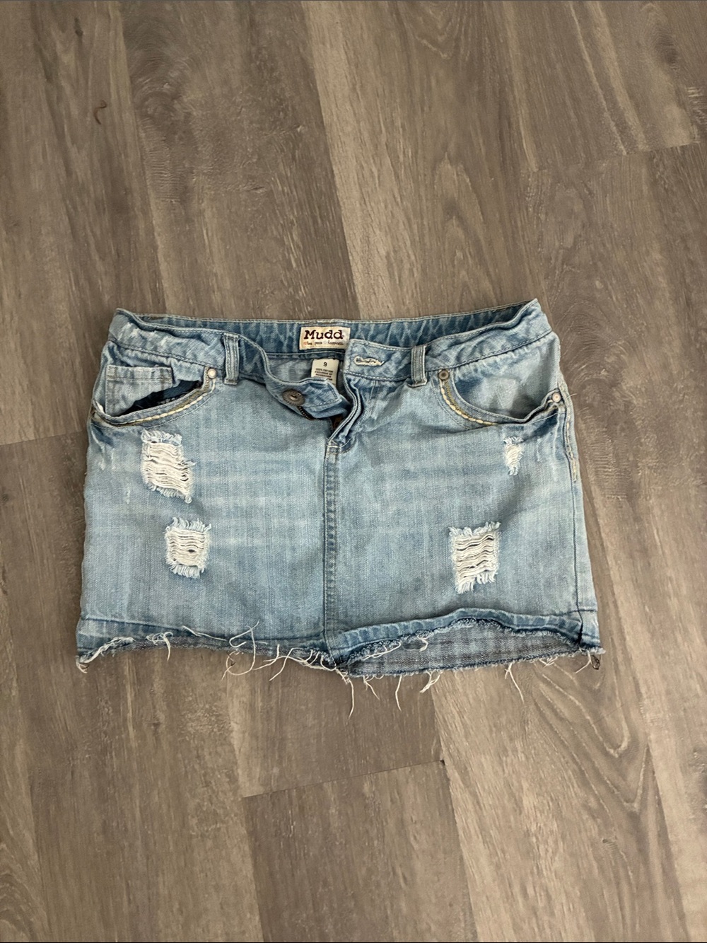 Mudd Light Blue Distressed Denim Mini Skirt